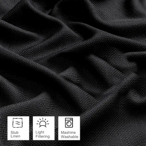 Vista 2 de OWENIE Bob Juego de 2 Paneles de Cortinas Negras de Cocina para Ventanas de 36 Pulgadas de Largo, Cortinas Cortas de Café con Textura de Lino