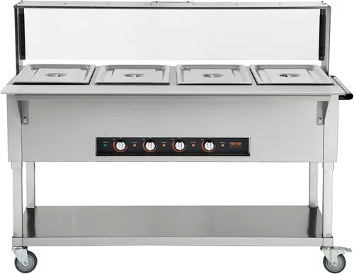 Vista 10 de Vevor - Calentador de alimentos comercial de 2 bandejas, mesa de vapor eléctrica de 2 x 20.6QT, calentador de alimentos para buffet de catering