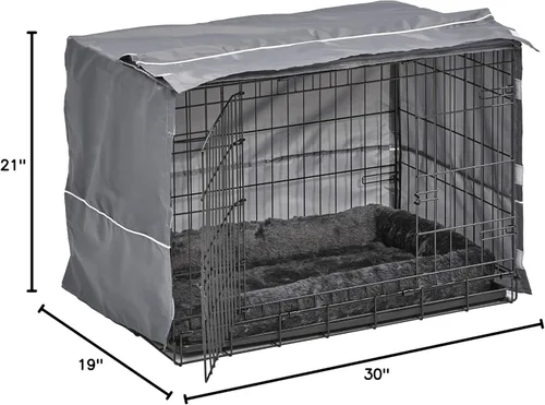 Vista 9 de MidWest Homes for Pets Kit de jaula para perros de doble puerta de 30 pulgadas, el paquete incluye una jaula de dos puertas, cama gris a juego