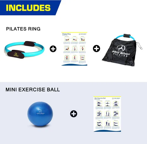 Vista 2 de ProBody Pilates Anillo y mini pelota de ejercicio (2 piezas) – Paquete de círculo mágico y bola de barra para estabilidad, barras, yoga