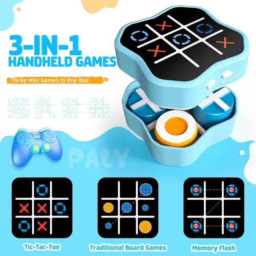 Vista 2 de Tic Tac Toe Game, 3-in-1 Electronic Handheld Games Console for Kids Memory Growth, Portable Puzzle Travel Games,Board Game for Kids and Adults