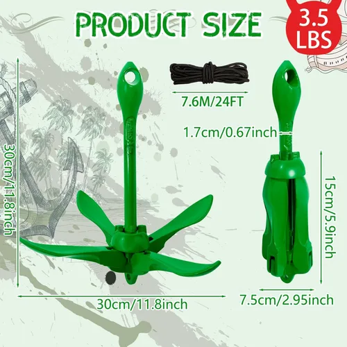 Vista 2 de Lounsweer 2 Pack Marine Kayak Anchor Kit Grapnel Anchor Kit Folding Grapnel Anchor Boat Anchor with Foldable Claw Kayak Fishing Accessories for