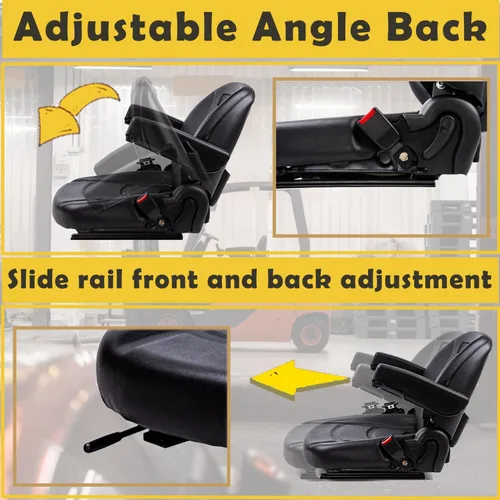 Vista 2 de Asiento universal para carretilla elevadora con interruptor, cinturón de seguridad retráctil para Toyota Aftermarket, tractor, cargador deslizante