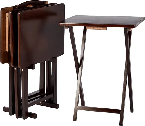 Vista 9 de Amazon Basics Cena portátil para TV, paquete de 4 unidades, mesa rectangular plegable con estante de almacenamiento, color negro, 15 x 19 x 26