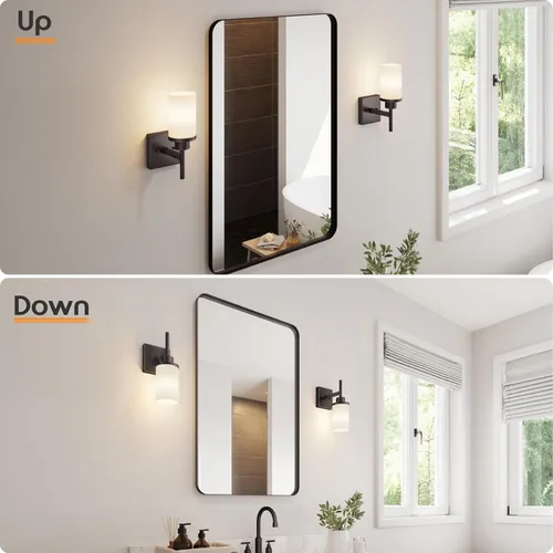 Vista 3 de Lámparas de pared sobre espejo de baño con vidrio esmerilado blanco, aplique de pared para porche, pasillo, entrada, bronce aceitado T001ORB-L1