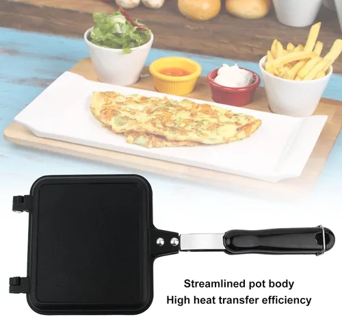 Vista 3 de YOUTHINK Sartén de doble cara, sartén antiadherente para desayuno, sándwich, pan, olla de desayuno, bandeja abatible de aleación de aluminio, placa