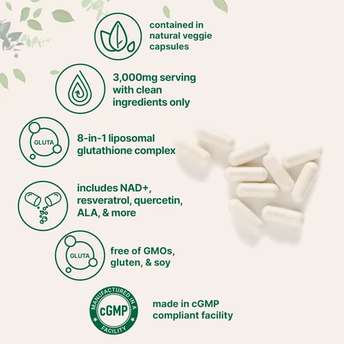 Vista 3 de Micro Ingredients Complejo de glutatión reducido liposomal 3,000 mg - Suplemento avanzado de glutatión 8 en 1 con NAD, resveratrol, quercetina