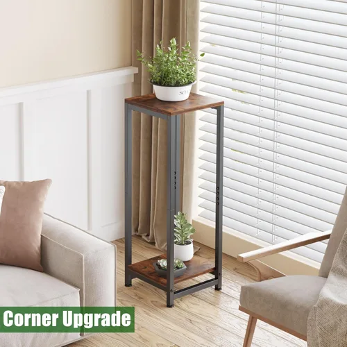Vista 4 de VonDream Soportes altos para plantas de interior, soporte de pedestal de 2 niveles, soportes de esquina para plantas de interior múltiples, mesa