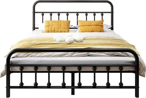 Vista 9 de Base de cama Vengarus de metal, base de cama de tamaño individual con cabecero, estructuralmente estable, listones de acero resistentes