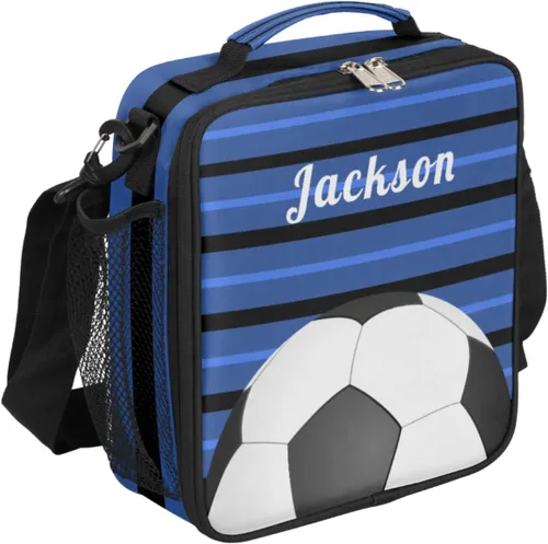 Bolsa de almuerzo unisex personalizada, azul, 10.5 pulgadas de largo x 9.5 pulgadas de ancho x 3.5 pulgadas de alto, poliéster