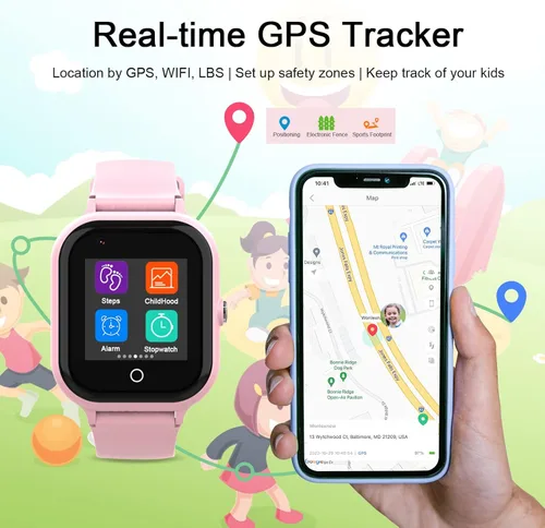 Vista 2 de wonlex Reloj inteligente para niños con rastreador GPS y llamadas, relojes inteligentes 4G para niñas y niños con tarjeta SIM, cámara SOS, voz