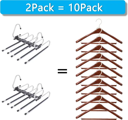 Vista 10 de Perchas mágicas para pantalones que ahorran espacio, paquete de 2 para armario, múltiples capas, multifuncional, organizador para pantalones