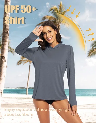 Vista 3 de MAGCOMSEN Camiseta de manga larga con protección UV UPF 50+ para mujer, de secado rápido, protección contra erupciones, al aire libre, senderismo