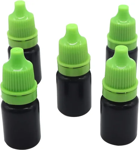 Vista 17 de Snadulor 60 botellas vacías de plástico negro con gotero exprimible de 0.2 fl oz con tapa protectora, botella de gotas para los ojos (tapa negra)