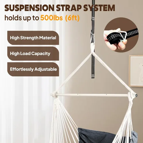 Vista 5 de Chihee Silla hamaca colgante con reposapiés, 2 cojines, máximo 500 libras, barra separadora de metal resistente, plegable, fácil almacenamiento