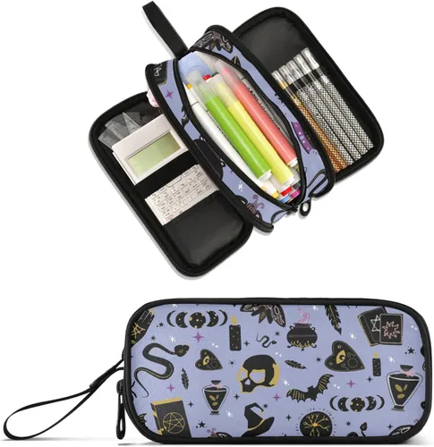 Vista 24 de Celestial Bohemian Moon - Estuche de gran capacidad para lápices con 3 compartimentos para oficina y escuela, bolsa grande de almacenamiento