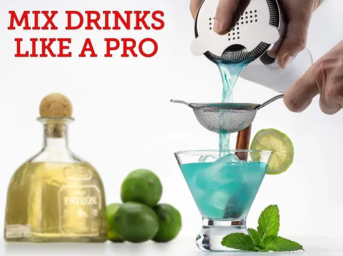 Vista 4 de Kit de camarero con botella Boston Shaker de acero inoxidable Juego de coctelera de 11 piezas con diseño pesado, accesorios de barra de primera