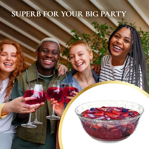 Vista 7 de Juego de cuencos grandes de plástico transparente con cucharón, cuenco de servir de 8 cuartos de galón para fiestas, cuchara de plástico