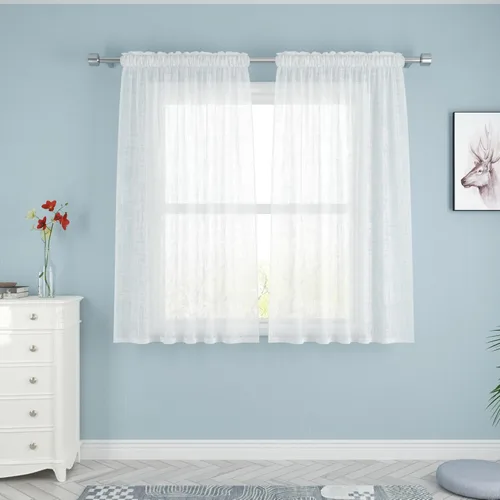 Vista 10 de UPOPO Cortinas traslúcidas marrones de 54 pulgadas de largo para sala de estar, cocina, comedor, sótano, 2 paneles de gasa transparente