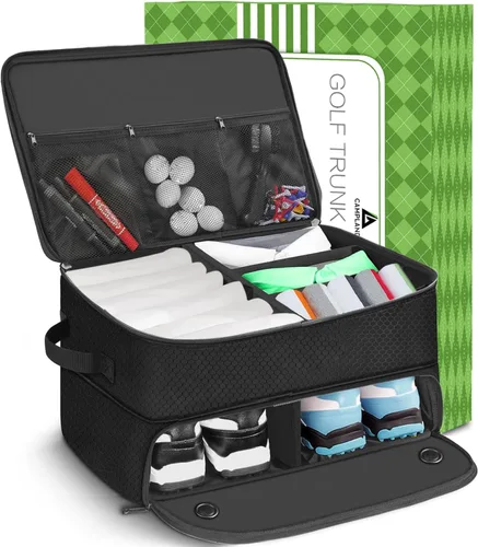 CAMPLAND Organizador de maletero de 2 capas, impermeable para 2 pares de zapatos, almacenamiento duradero para bolas, camisetas, ropa, guantes,