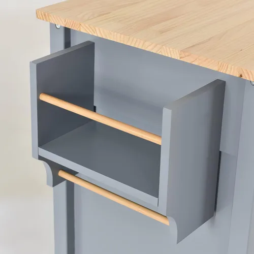 Vista 5 de LUMISOL Carrito de isla de cocina con ruedas de bloqueo con 2 cajones y 4 gabinetes, isla de cocina rodante con estantes ajustables, mesa de madera