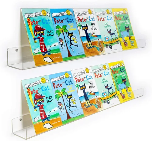Vista 14 de Estantería flotante de acrílico para niños, invisible, de pare, para libros, estantería de almacenamiento con bordes frontales
