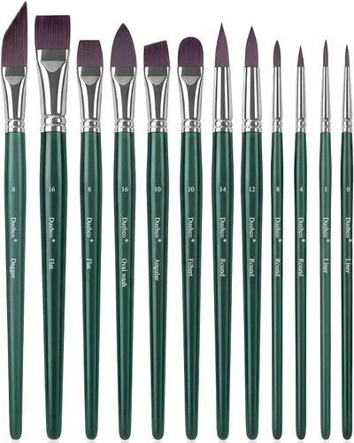 Artist Paint Brushes Set, 12PCS Watercolor Brushes Professional, Water Color Brushes - Round Flat, Liner Filbert Angular Oval Wash & Dagger for Dark