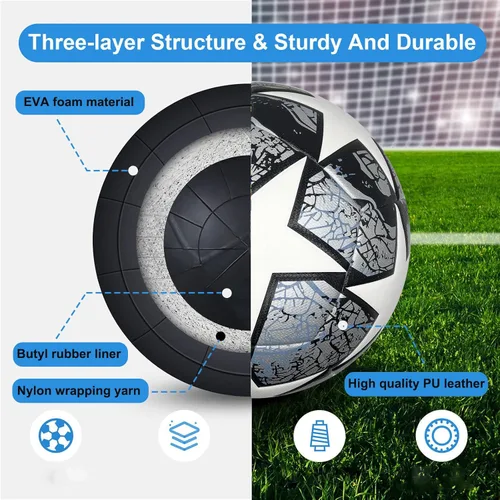 Vista 2 de Soccer Ball Size 5,Waterproof PU Leather,Official Match Ball