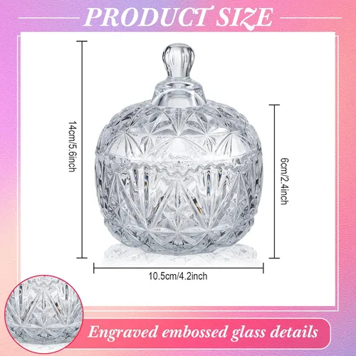 Vista 2 de Tanlade 4 tarros de cristal para dulces con tapas, pequeño plato de caramelo decorativo de cristal, tarro de boticario con tapas, cuenco de vidrio