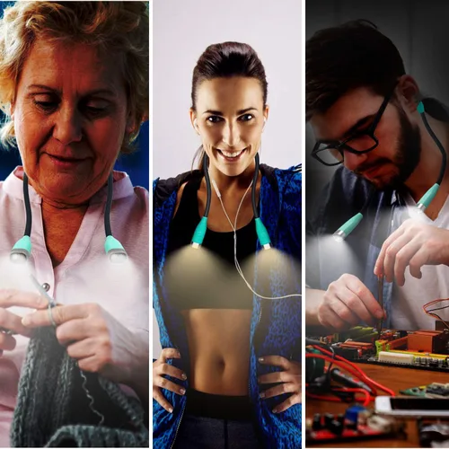 Vista 3 de Luz de lectura para el cuello, luz de libro para leer en la cama, luz de lectura LED con 3 colores, 3 niveles de brillo, lámpara de lectura manos