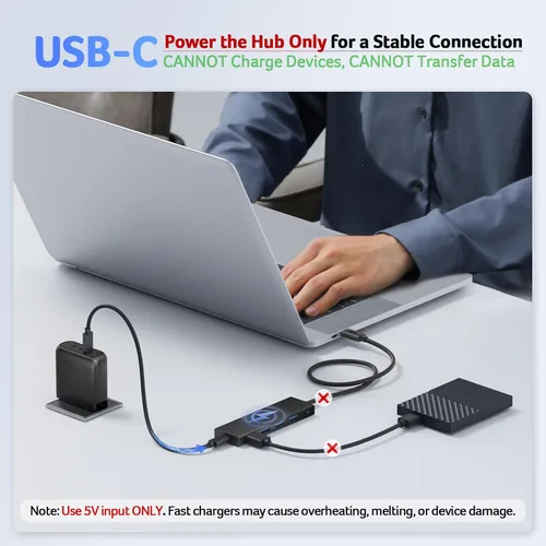 Vista 5 de Acer - Hub USB de 4 puertos, hub múltiple USB 3.0, divisor USB A para portátil con puerto de alimentación USB C, extensor USB para portátil