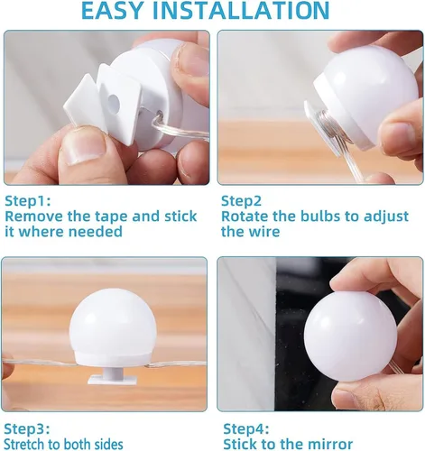 Vista 7 de Espejo de maquillaje estilo Hollywood, 10 bombillas LED, color y brillo ajustables, luces de tocador para maquillaje, tocador, mesa, vestidor, espejo