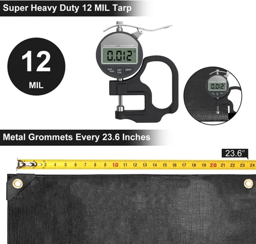 Vista 3 de Lona de 6 x 8 pies, lonas impermeables de 12 mil de servicio pesado con ojales cada 23.6 pulgadas, lona de plástico gruesa, resistente a los rayos