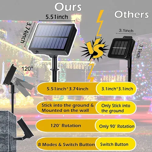Vista 7 de Tira de luces solares para exteriores, 115 pies, 300 luces LED solares de Navidad con control remoto, 8 modos de iluminación, impermeables, luces
