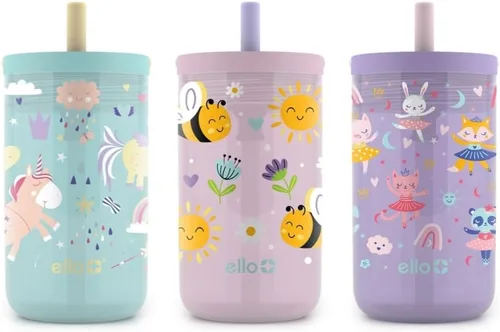 Vista 3 de Ello Kids Bop - Vaso de Tritan resistente a derrames, de 12 onzas, con popote extraíble, asa de transporte integrada, paquete de 3