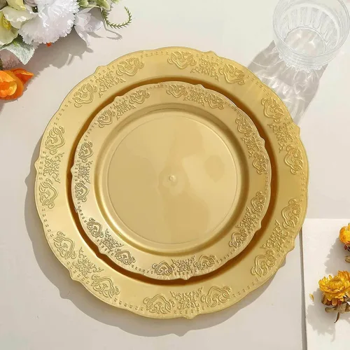 Vista 10 de Efavormart - Paquete de 10 platos de postre de plástico duro transparente con bordes festoneados en relieve, platos de ensalada desechables