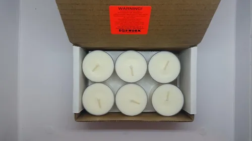 Vista 4 de Soy Tealight Candles - Velas sin aroma, color natural, con base transparente con 6 a 8 horas de encendido, Cera, 12-paquete
