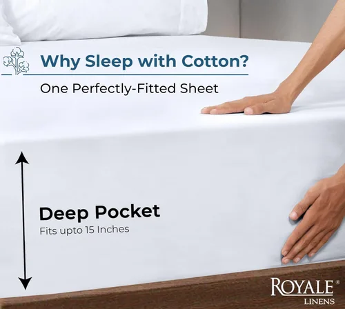 Vista 3 de Royale Linens Sábana bajera ajustable de 100 % algodón orgánico, tejido de percal, sábana bajera súper suave con bolsillo profundo, sábana elástica