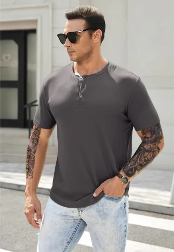 Vista 7 de JMIERR Camisas Henley para hombre con cuello redondo y botones