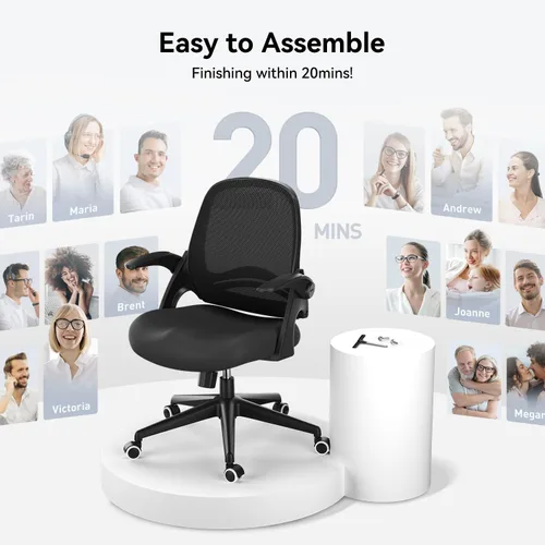Vista 9 de Hbada Silla de escritorio con brazos abatibles y cojín de sillín, silla de oficina ergonómica con respaldo en forma de S, giratoria, de malla