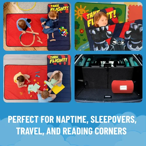 Vista 3 de Jay Franco Tapete para siesta para niños con almohada y manta integradas, saco de dormir de microfibra suave de 46 x 20 pulgadas con etiqueta