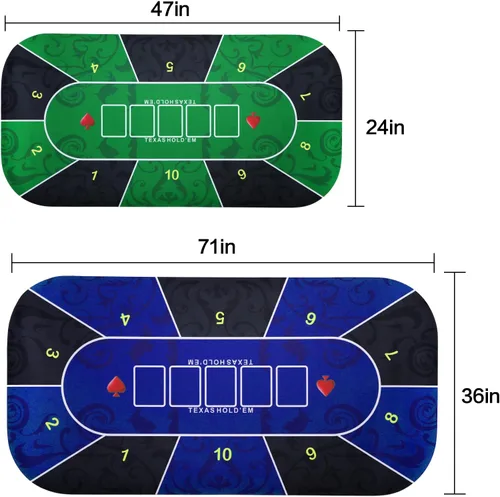 Vista 7 de Tapete de póquer Texas Hold'em de 47 x 24 pulgadas, portátil, de goma, impermeable, reducción de ruido, adecuado para cualquier juego de mesa, bolsa