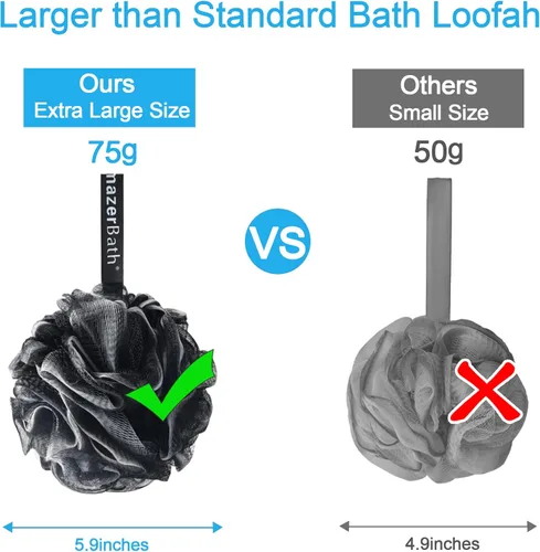 Vista 6 de AmazerBath - Esponja vegetal de 2.65 onzas, esponja de baño para hombre, juego de 4 unidades, color negro (grande)