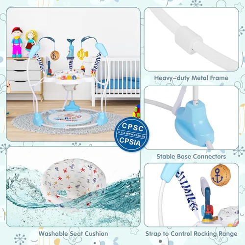 Vista 7 de Centro de Actividad para Bebé, Saltador de Bebé 3 en 1, Centro de Actividad Infantil con Asiento Giratório 360°, Música, Luces, 3 Alturas