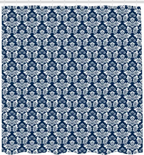 Vista 2 de Ambesonne Damask Shower Curtain, Antique Floral Ornament with Baroque Curls Curves Foliage Nature Theme, Cloth Fabric Bathroom Decor Set with Hooks