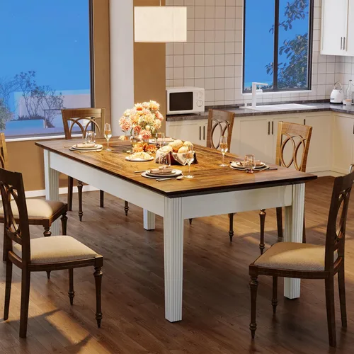 Vista 5 de Tribesigns Mesa de comedor para 4-6 personas, mesa de cocina rectangular de 62 pulgadas con patas de madera maciza, moderna mesa de comedor