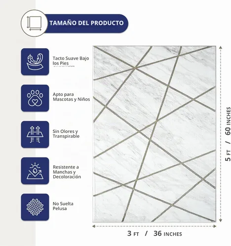 Vista 2 de Abani Luna LUN150A - Alfombra contemporánea de mármol con líneas doradas, 3 x 5 pies