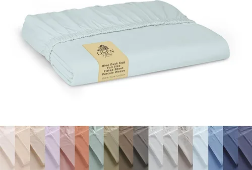 Vista 23 de Sábana bajera de 100% algodón percal, tamaño individual, turco pastel, 1 sábana bajera con bolsillos profundos, ropa de cama fresca y resistente, 39