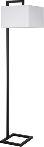 Henn&Hart 68" Traditional 1-Light Floor Lamp with White Fabric Rectangle Shade for Living Room, Bedroom, or Office, Black