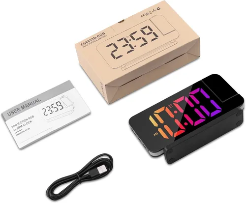 Vista 6 de AMIR Reloj despertador de proyección, reloj despertador de espejo LED de 7 pulgadas para dormitorios, reloj digital con luz nocturna de 10